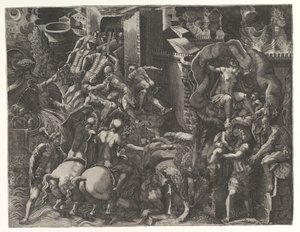 特洛伊的陷落和埃涅阿斯的逃亡，1540年代中期。 作者 乔治·吉西（Giorgio Ghisi）