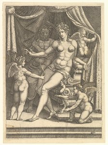 金星和火神坐在一张床上和三个Putti，1550年代中期。 作者 乔治·吉西（Giorgio Ghisi）
