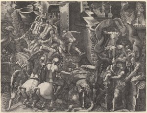 特洛伊的陷落和埃涅阿斯的逃亡 作者 Giovanni Battista Scultori 之后的 Giorgio Ghisi