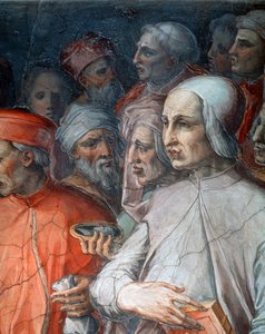 Marsilio Ficino在Paolo del Pozzo Toscanelli的侧面，科西莫老人在哲学家和艺术家中的细节 作者 乔治·瓦萨里（Giorgio Vasari）