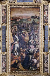 从1565年的Salone dei Cinquecento天花板上捕获Casole（面板） 作者 Giorgio Vasari