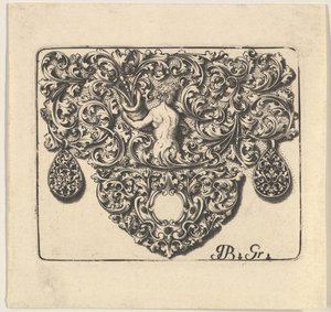 金匠装饰品，有一个年轻人拿着玉米棒，1709年。 作者 乔瓦尼·巴蒂斯塔·格隆多尼