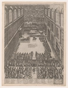 Speculum Romanae Magnificentiae：教皇在西斯廷教堂的聚会，米开朗基罗的L...，1582。