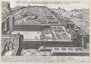 Speculum Romanae Magnificentiae:Belvedere及其花园的鸟瞰图，1579年，1579年。 作者 乔瓦尼·安布罗焦·布兰比利亚。