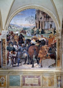 How Benedict predicts the destruction of Monte Cassino (St Benedict predicts the destruction of Monte Cassino) Detail - fresco of the cloister made by Antonio Bazzi dit il Sodoma (1477 - 1549) recounting the life of Saint Benedict of Nursie (480 - 567) fou 作者 Giovanni Antonio Bazzi Sodoma
