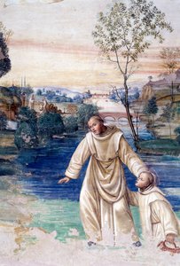 莫尔在水上行走，以营救安东尼奥·巴齐 (Antonio Bazzi dit il Sodoma)（1477 - 1549 年）的圣普莱西德细节回廊壁画，讲述了 1503 年 - 1508 年本笃会教团创始人圣本笃会的生活