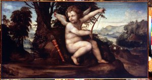 丘比特的风景--乔瓦尼-安东尼奥-巴齐（1477-1549 年）的画作--布面油画，68 x 129 厘米，约 1510 年--锡耶纳画派，意大利文艺复兴时期--圣彼得堡艾尔米塔什博物馆