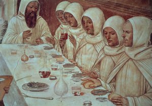 St Benedict having obtained ample flour and fed the monks, detail from the Life of St Benedict