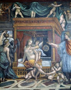 Sala delle Nozze di Alessandro e Rossana亚历山大大帝婚礼公元前356-323和Roxanne在她的卧室里的Roxanne细节被亚历山大提出，1513年fr 作者 乔凡尼·安东尼奥·巴齐·索多玛