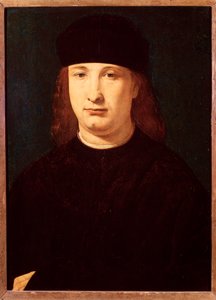 意大利诗人吉罗拉莫-卡西奥的肖像（木板油画，约1500-1520）。 作者 乔瓦尼·安东尼奥·博尔特拉菲奥
