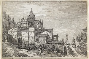 景观与教堂，房屋和磨坊 作者 乔瓦尼·安东尼奥运河（Canaletto）