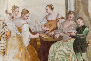 小男孩和宫女，《音乐会》细节，主厅，约 1570 年（壁画）