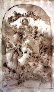 处女与圣多米尼克，圣特丽莎和圣科里比亚，1745年（棕色洗红色粉笔）