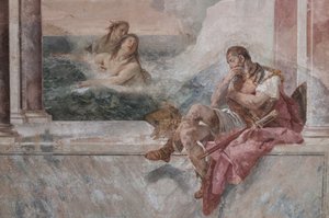Palazzina（小楼）：第一个房间及其表现《伊利亚特》情节的壁画："阿喀琉斯泪流满面，他的母亲忒提斯从海里出来安慰他"，细节 作者 乔凡尼·巴蒂斯塔·提埃波罗
