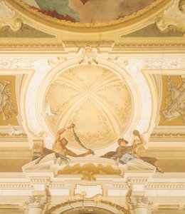 Detail of frescoes on ceiling of ballroom, Villa Pisani, Stra, Venice by Giambattista Tiepolo (1696-1770) 作者 乔凡尼·巴蒂斯塔·提埃波罗
