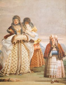 冬季漫步，Giambattista Tiepolo（1696-1770），壁画，细节，哥特式房间，Villa Valmarana ai Nani 的客房，意大利维琴察 作者 乔凡尼·巴蒂斯塔·提埃波罗