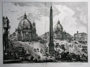 人民广场，摘自《皮拉内西的罗马风情》（1756年），在巴黎出版。 作者 乔瓦尼·巴蒂斯塔（后）皮拉涅西