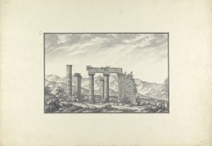 在Sardis的一个离子寺庙的废墟的看法，可能是海王星寺庙，c.1750（灰色洗涤，钢笔＆墨水和铅笔在纸上） 作者 乔瓦尼·巴蒂斯塔·博拉