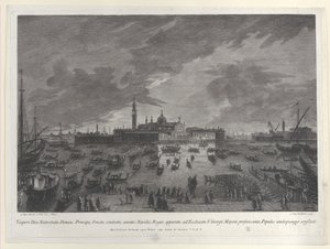 圣诞前夕总督和威尼斯元老院前往San G...的游行的夜景，1763年。