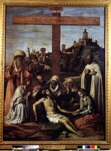 "La deposition" 羊角上刻有 "INRI "字样。乔瓦尼-巴蒂斯塔-西马-达-科内利亚诺（1459-1517 年）的绘画作品 16 世纪 尺寸 199x148 厘米 莫斯科波奇金博物馆 作者 乔瓦尼·巴蒂斯塔·西玛·达·科内利亚诺