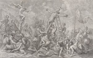 耶稣受难图，中间是放下的十字架，士兵贯穿其中，还有一棵树...，1762年。 作者 乔凡尼·巴蒂斯塔·西普里亚尼