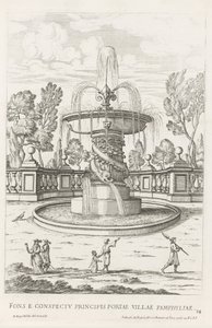 罗马多利亚-潘菲尔别墅花园中的海豚喷泉
Fons e conspectu principis portae Villae Pamphyliae（文物标题）
罗马宫殿和花园中的喷泉（系列标题）
罗马宫殿和花园中的喷泉（系列标题 作者 乔瓦尼·贾科莫·德罗西