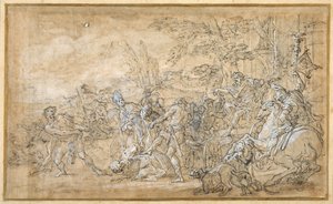 Captives, including a bishop, dragged and bound before the triumphal car of a Roman general (pen & brown ink, pen heightened with white body colour, over preliminaries in black chalk on cream paper) 作者 乔瓦尼·巴蒂斯塔·莱纳迪