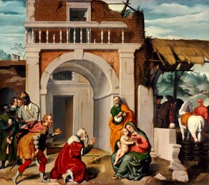 乔瓦尼·巴蒂斯塔·莫罗尼（Giovanni Battista Moroni，约 1525-1578 年）创作的《东方贤士的崇拜》 作者 乔瓦尼·巴蒂斯塔·莫罗尼