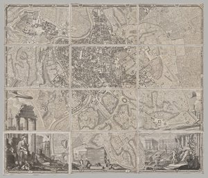 吉昂巴蒂斯塔-诺利（Giambattista Nolli）于 MDCCXLVII 年绘制的罗马新钢琴，又称 "罗马大钢琴"（La Pianta Grande di Roma）。