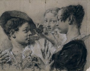 从一个年轻人那里买粉红色的年轻女子，c。 1740。 作者 乔凡尼·巴蒂斯塔·皮亚泽塔