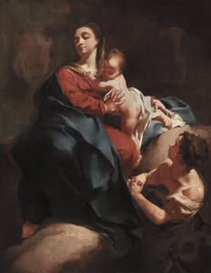 麦当娜和儿童与崇拜图，在1715年至1718年之间 作者 乔凡尼·巴蒂斯塔·皮亚泽塔