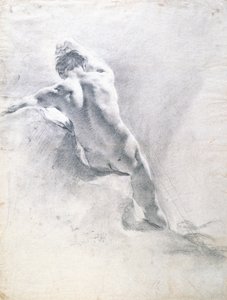 研究男性裸体，c.1715（黑色粉笔在纸上加白）