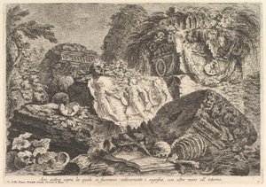 古代祭坛，古代进行祭祀，周围环绕着其他遗址。 1750。 作者 乔凡尼·巴蒂斯塔·皮拉涅西