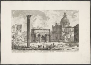 塞普蒂米乌斯-塞维鲁拱门（Boog van Septimius Severus op het Forum Romanum
塞普蒂米乌斯-塞维鲁拱门（......）（物体上的标题）
罗马风景（系列标题）
建筑师皮拉内西（Giambattista Piranesi）绘制并雕刻的罗马风景（系列标题） 作者 乔凡尼·巴蒂斯塔·皮拉涅西