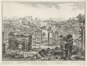 罗马罗马论坛 Campo Vaccino 视图（物体上的标题） Gezichten op Rome（系列标题） 由 Ve(nez)iano 建筑师 Giambattista Piranesi 绘制和雕刻的罗马景观（系列标题） 作者 乔凡尼·巴蒂斯塔·皮拉涅西