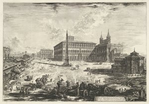 Gezicht op het Lateraan te Rome met de Sint-Jan van Lateranen
Veduta della Piazza, e Basilica di S. Giovanni in Laterano（物品上的标题）
Gezichten op Rome（系列标题）
詹巴蒂斯塔-皮拉内西（Giambattista Piranesi）绘制并雕刻的罗马风景图。 作者 乔凡尼·巴蒂斯塔·皮拉涅西