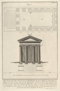 从1756年开始建造的Fortuna Virilis Tempio della Fortuna Virile神庙的平面图和正面。 作者 乔凡尼·巴蒂斯塔·皮拉涅西