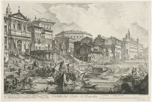 罗马里佩塔港 里佩塔港景观（物体上的标题） Gezichten op Rome（系列标题） 由 Ve(nez)iano 建筑师 Giambattista Piranesi 绘制和雕刻的罗马景观（系列标题） 作者 乔凡尼·巴蒂斯塔·皮拉涅西