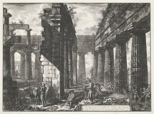 Paestum 的海神庙
仍矗立在派斯顿的三座大型建筑遗迹的各种景观（系列标题）
佩斯图古城三座大型建筑遗迹的不同景观 作者 弗朗切斯科·皮拉内西（归因于）