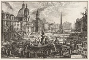 多米蒂安马戏团遗址上方的纳沃纳广场景观，选自《罗马景观》（Vedute di Roma）。 作者 乔凡尼·巴蒂斯塔·皮拉涅西