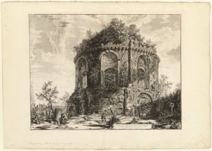 蒂博蒂纳大街上所谓的 Tempio della Tosse（咳嗽神庙）景观，距蒂沃利一英里，选自《罗马景观》。 作者 乔凡尼·巴蒂斯塔·皮拉涅西