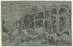 科罗萨伊人。罗。Prospectus.3 (罗马斗兽场的第三景) 作者 Giovanni Battista Pittoni，模仿 Hieronymus Cock