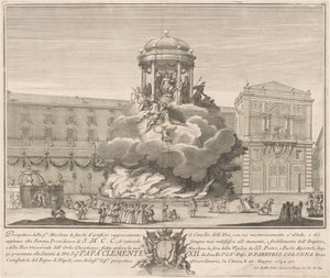 1732年的《奇纳河概况》：众神之会 作者 Giovanni Battista Sintes，以 Nicola Michetti 为原型
