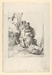 魔术师和四个人物在一个冒烟的祭坛附近，来自《Scherzi》，约1743-52年。 作者 乔凡尼·巴蒂斯塔·提埃波罗