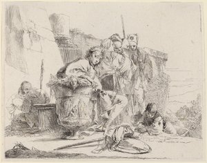 倚靠骨灰盒的青年坐姿 作者 Giovanni Battista Tiepolo