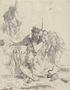六个人在看一条蛇，来自《Scherzi》，约1743-50。 作者 乔凡尼·巴蒂斯塔·提埃波罗