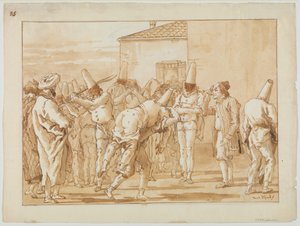 Punchinello的Flogging，c.1800 作者 Giovanni Battista Tiepolo