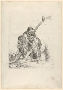 三个人站在一匹马旁边，来自《Scherzi》，约1740年。 作者 乔凡尼·巴蒂斯塔·提埃波罗