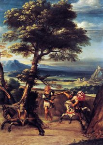 《押沙龙被约押长矛刺伤的风景》，乔瓦尼·巴蒂斯塔·维奥拉（Giovanni Battista Viola，1576-1622 年）绘制，铜质油画，45x34 厘米 作者 Giovanni Battista中提琴