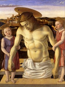 意大利语  Cristo morto sorretto da due angeli 死去的基督由两位天使搀扶着 作者 乔凡尼·贝里尼（Giovanni Bellini）